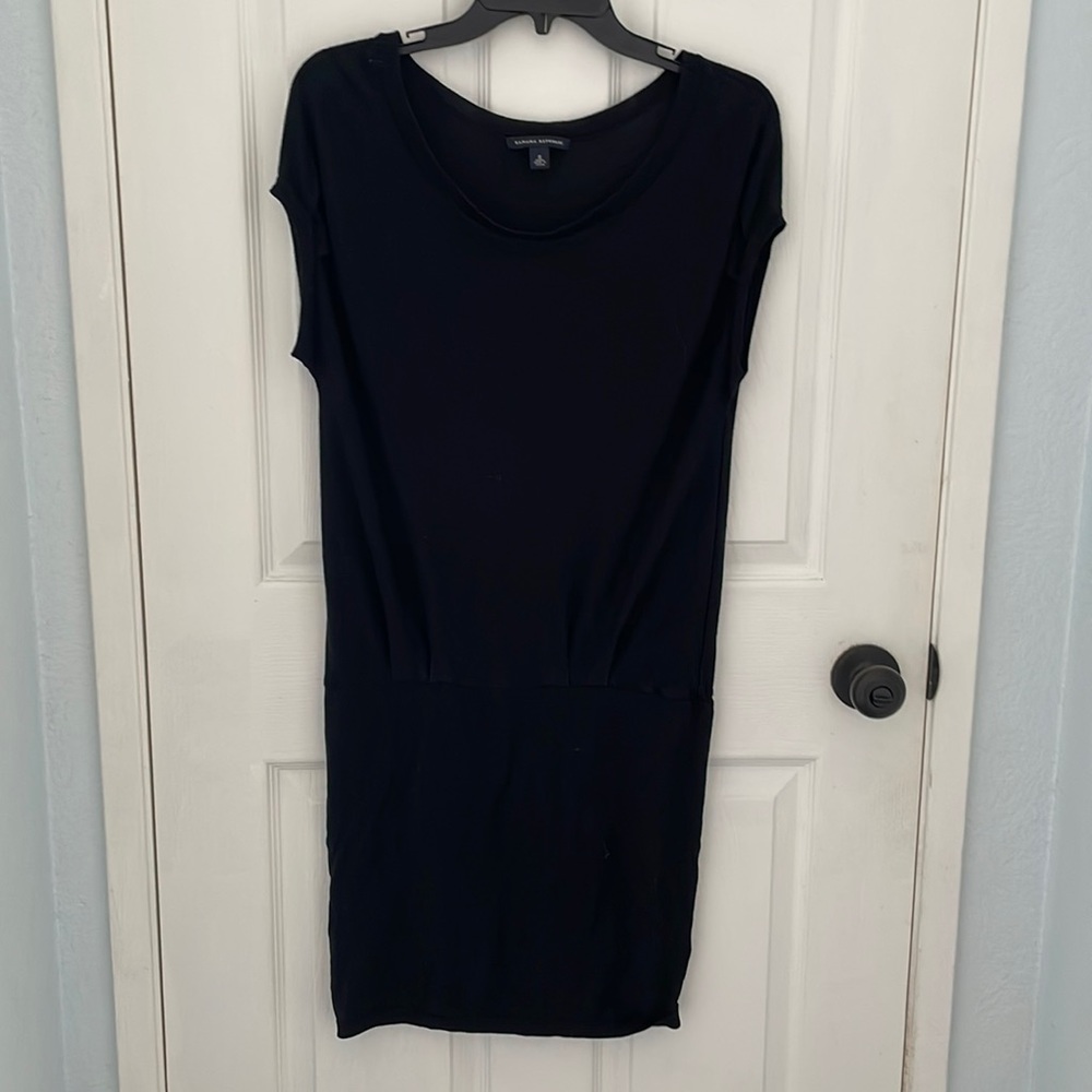 Banana Republic Black Knit Silk Blend Cap Sleeve Banded Bottom Blouson Dress